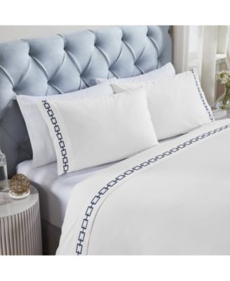 Chain Links Cotton Embroidered Deep Pocket Bed Sheet Set, Twin