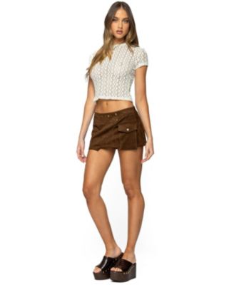 Women's Asymmetric Studded Faux Suede Mini Skort