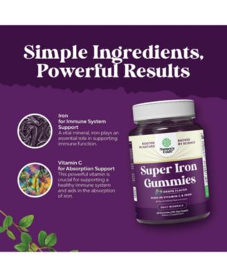 Super Iron Gummy | Chewable Iron Supplement for Women and Men with Vitamin C | Grape Flavor| 60ct