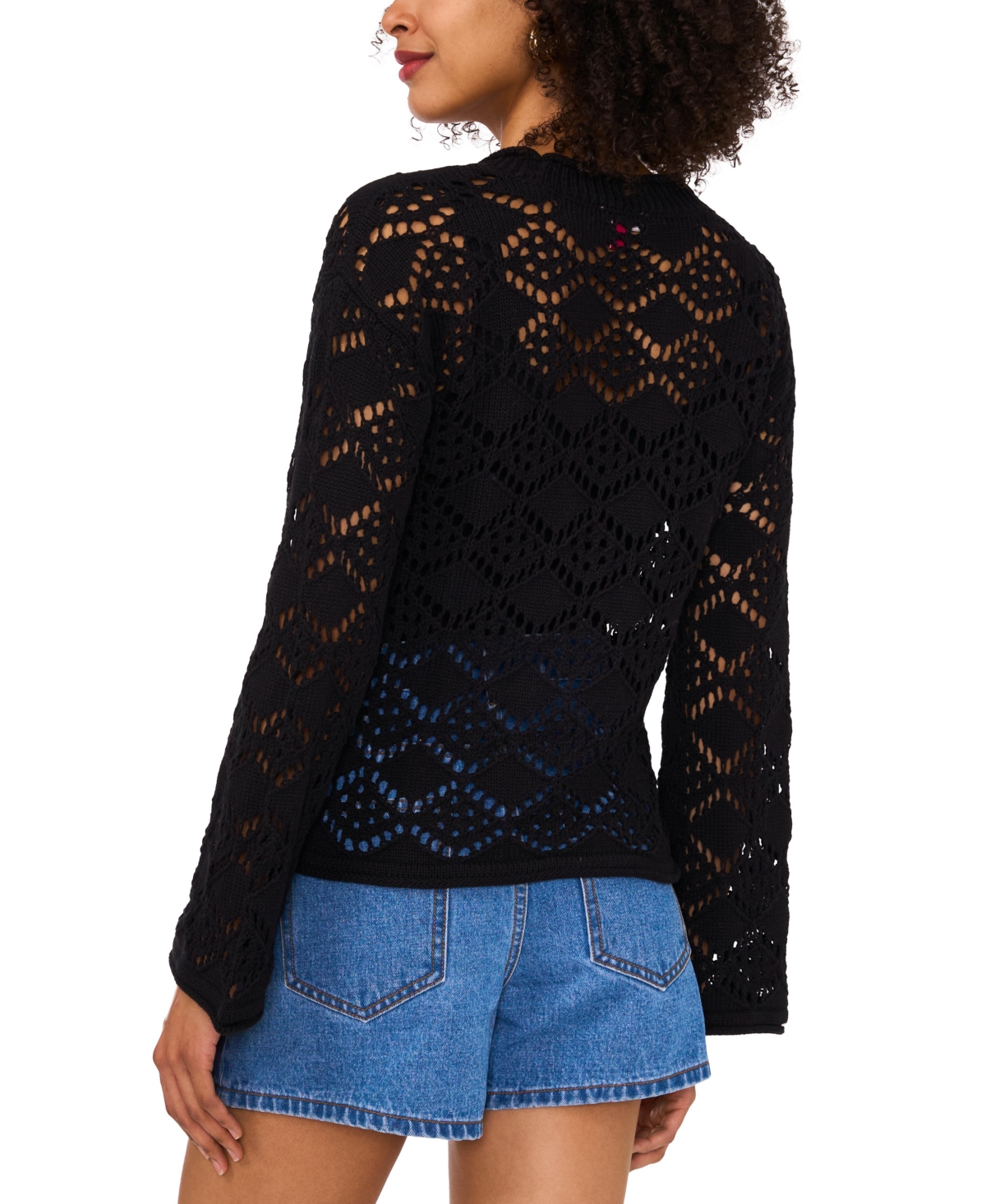 Vince Camuto Pointelle V Neck Long Sleeve Cardigan