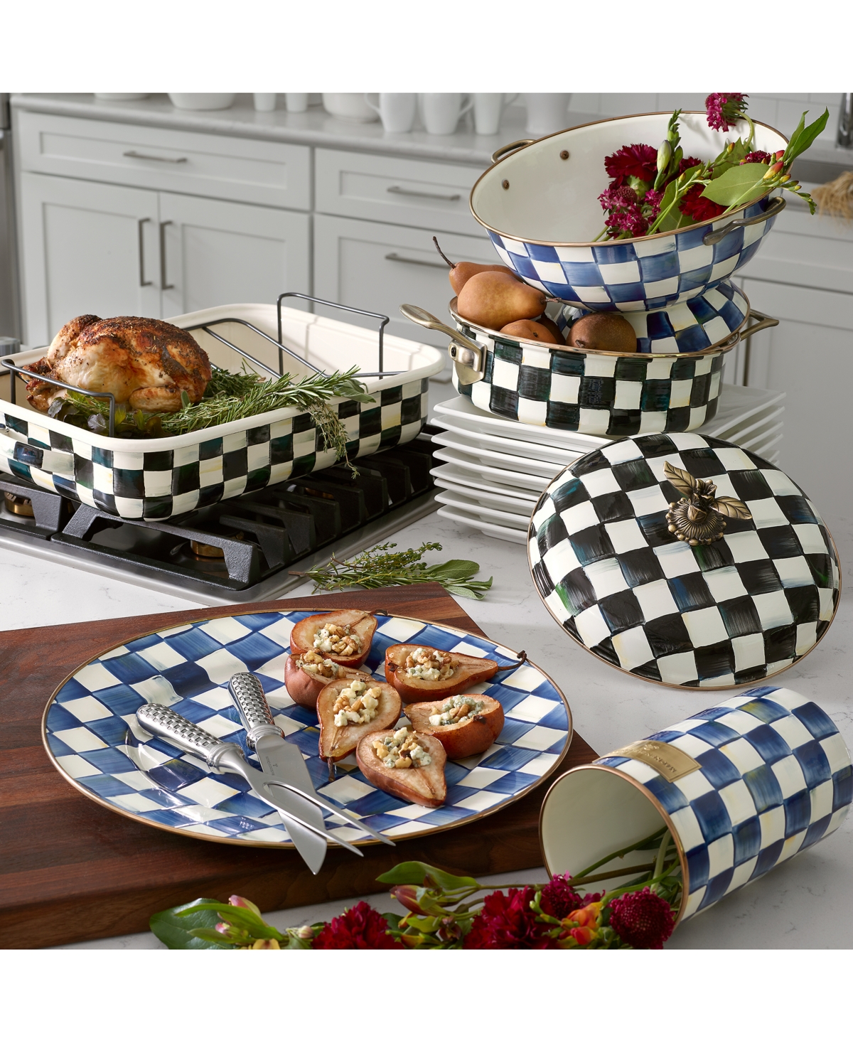 Mackenzie-childs Courtly Check Roasting Pan With Rack In Black