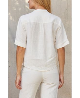 Women's Joyce Short Sleeve Button Up Linen Top