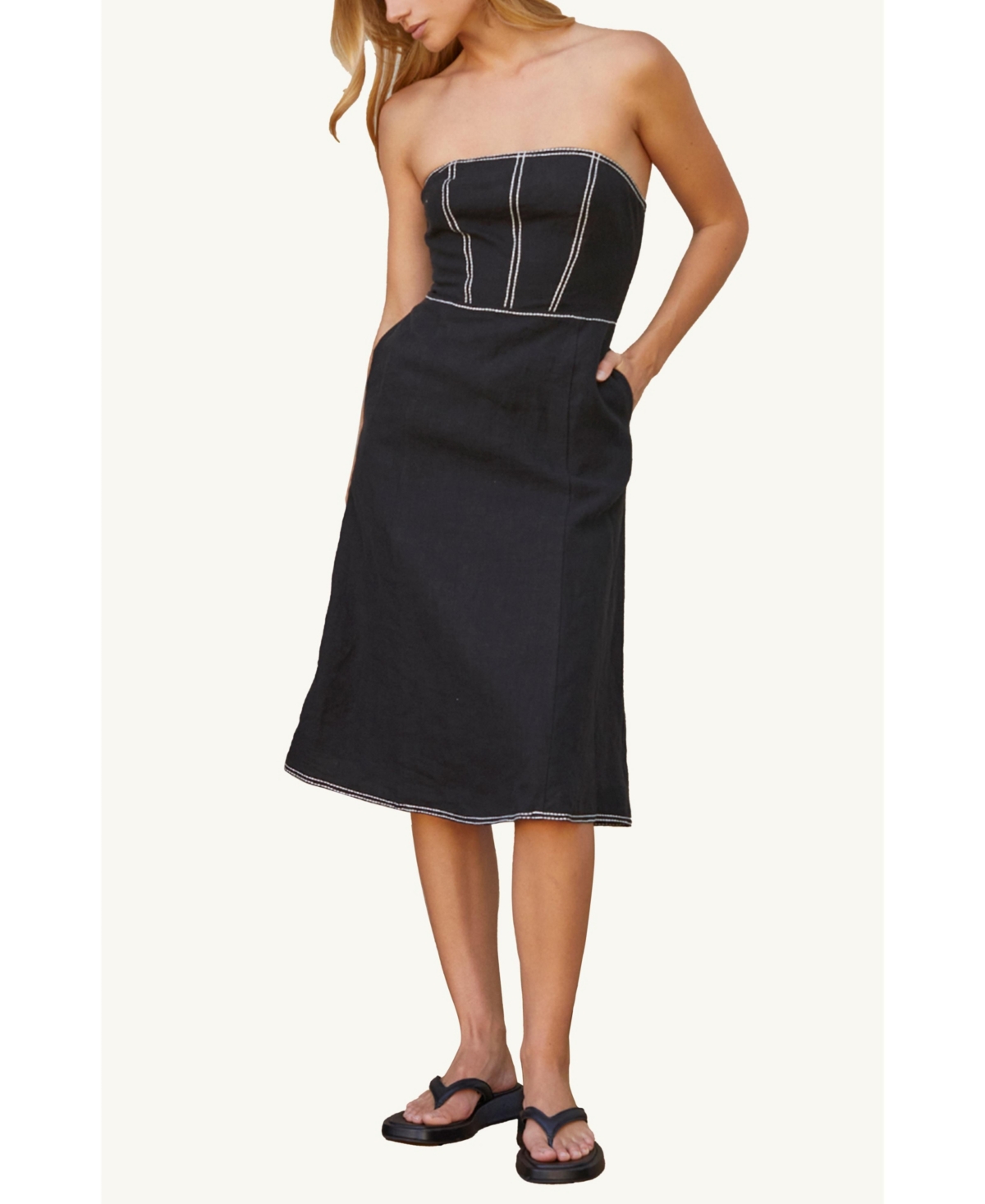 Women's Lesli Contrast Stitch Tube Midi Dress - Black