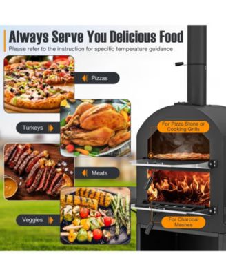 Outdoor Pizza Oven with Protective Cover and Grill Racks and Built-in Thermometer