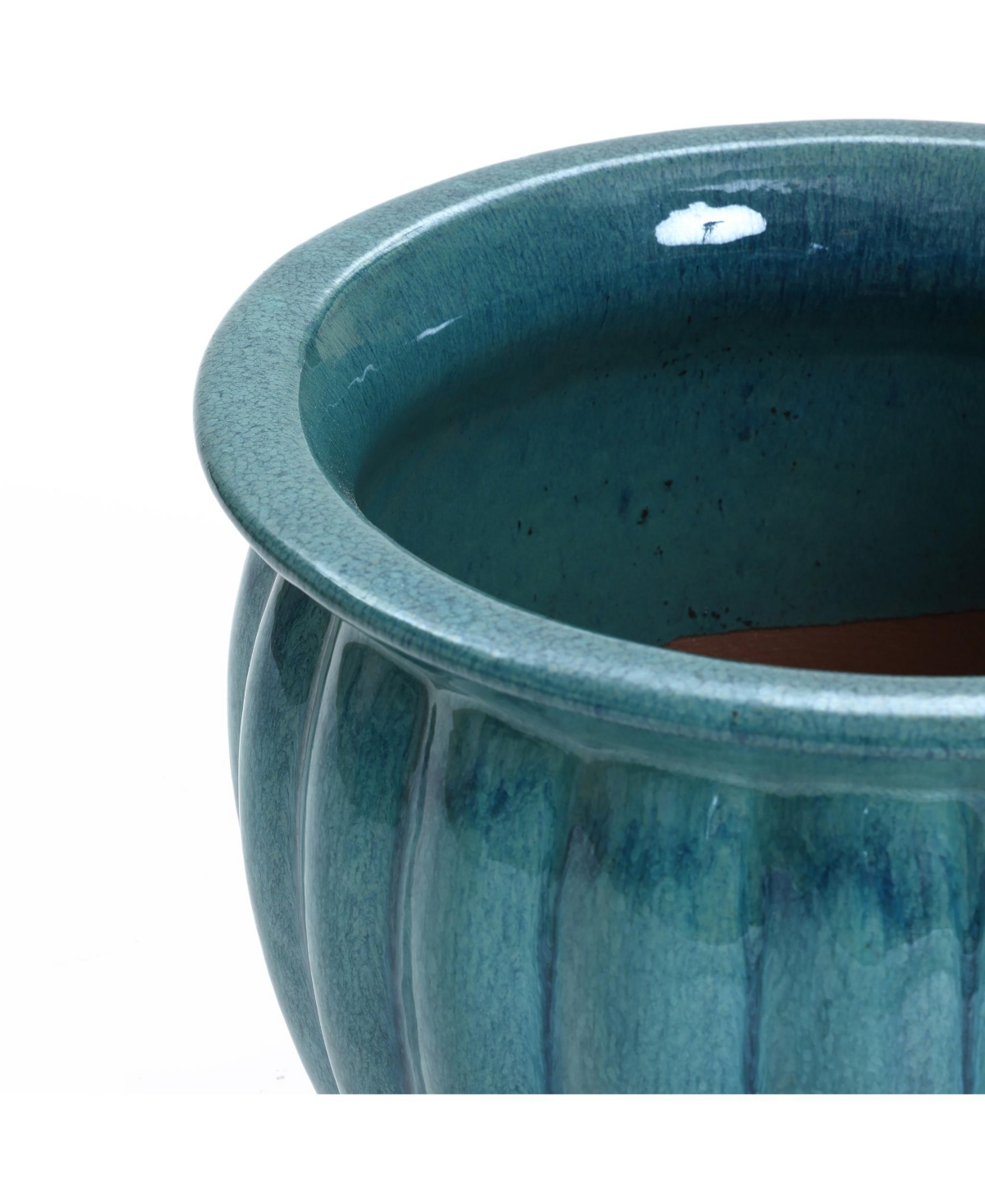 LuxenHome Sea Blue Bowl Round Ceramic Decorative Planter Pot