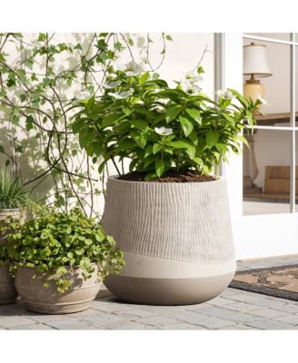 Blended Tan with Wood Pattern Round Tapered 15-Inch Tall MgO Planter, Indoor and Outdoor