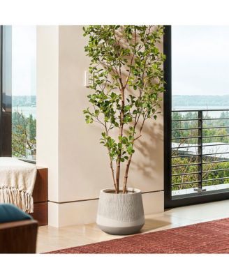 Blended Tan with Wood Pattern Round Tapered 11-Inch Tall MgO Planter, Indoor and Outdoor