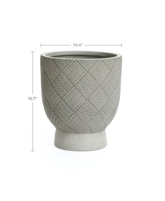 Gray Glen Pattern 16.7-Inch Tall MgO Urn Planter, Indoor and Outdoor