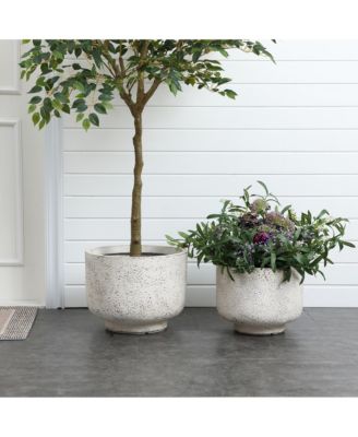 Rustic White with Gray 9.6-Inch Tall Round MgO Planter