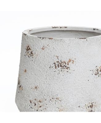 Rustic Off White with Brown Accents 15.6-Inch Tall Round MgO Planter