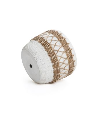 Boho White with Brown Accents 12.2-Inch Round MgO Planter