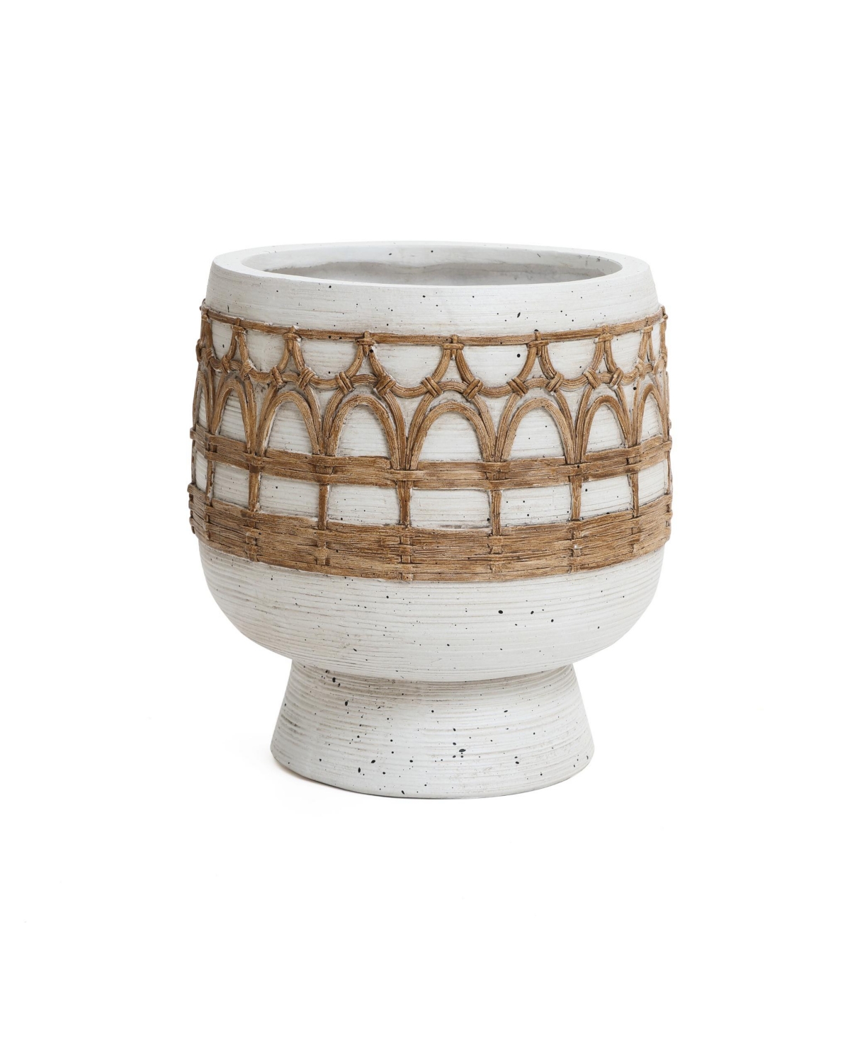 Boho White with Brown Accents 11-Inch Round MgO Planter - White and brown
