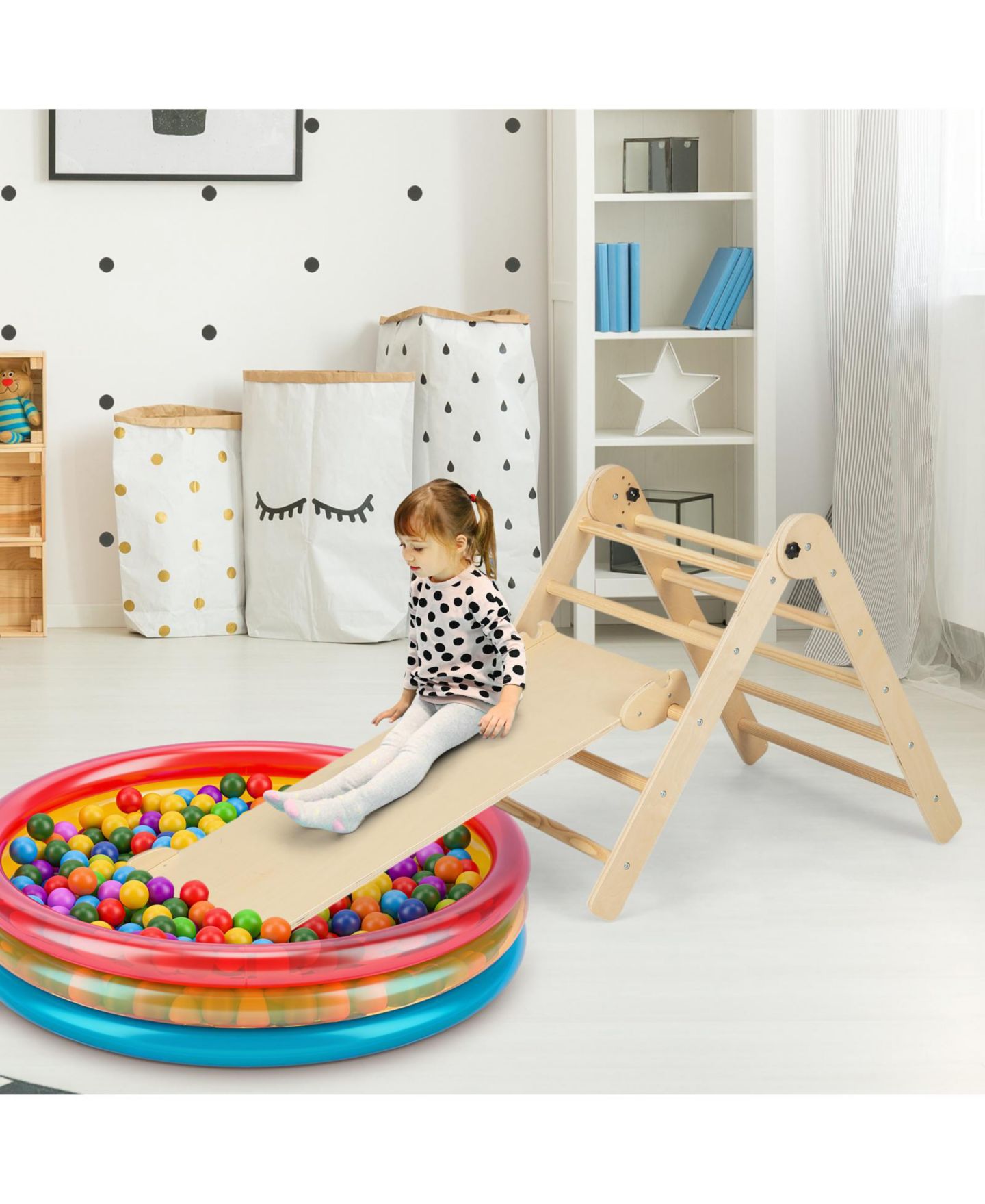 Детские игрушки Mecale 3-in-1 Climbing Set Wood Adjustable Foldable Triangle Set, Ages 3+, цвет: Натуральный — фото 2
