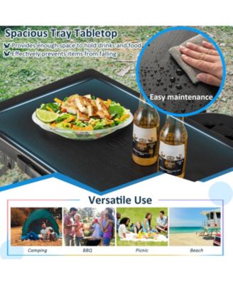 3 Pieces Folding Camping Table Stool Set with 2 Retractable LED Stools