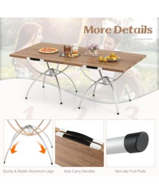 2 Pack Folding Camping Table with Wood-grain Tabletop for Hiking Party