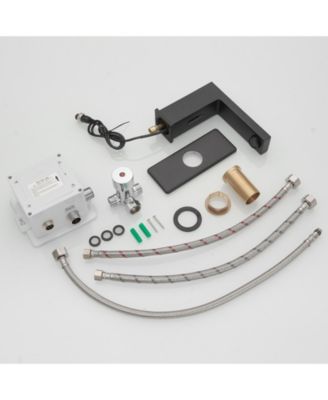 0.78in/20mm,hole size: 0.78in/20mm-1.18in/30mm Automatic Sensor Touchless Bathroom Sink Faucet With Deck Plate In Matte Black