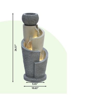 Gray Resin Cascading Spiral Outdoor Fountain with LED Lights