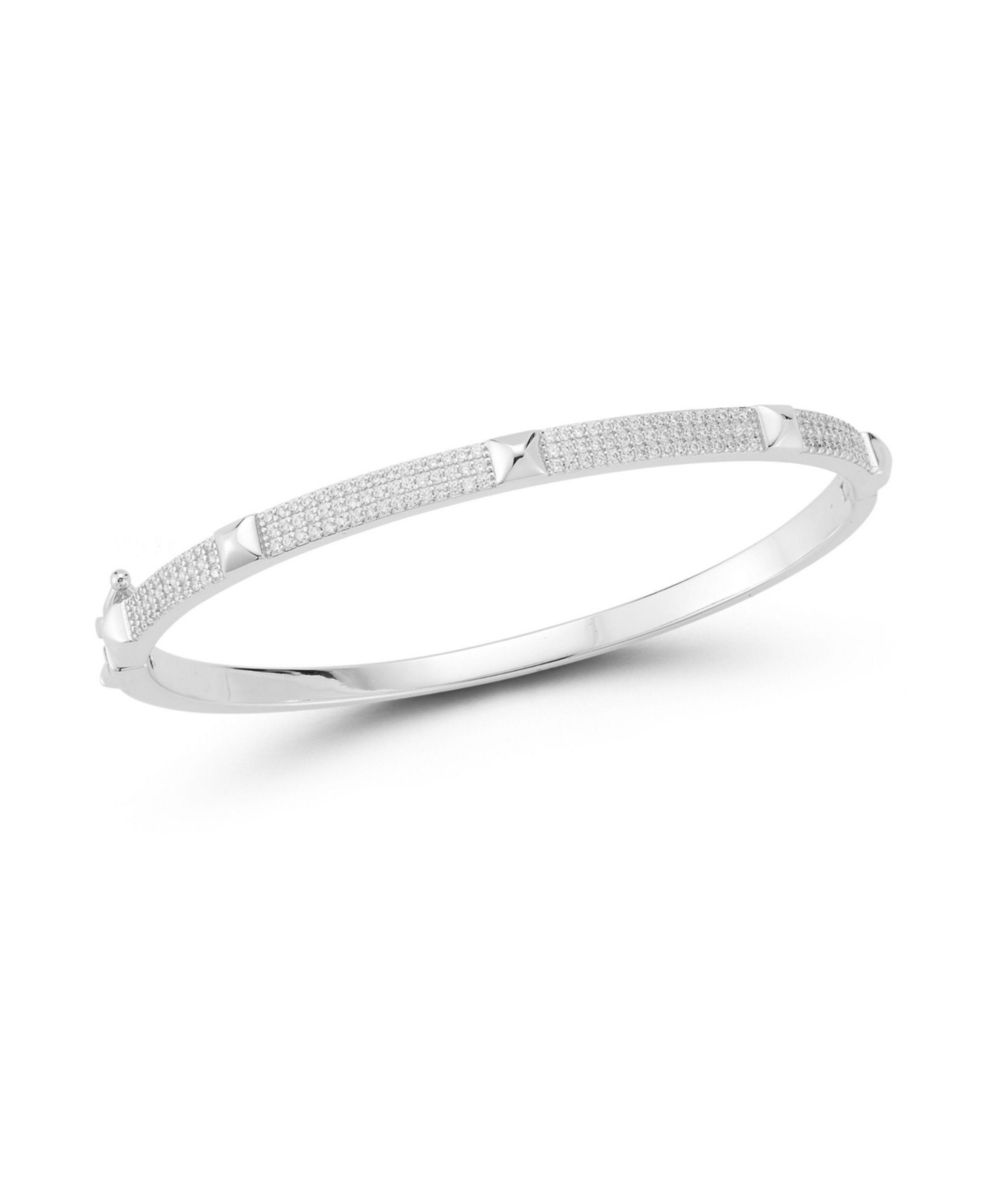 14K Gold Plated Sterling Silver Nail Head Pave Bangle - Gold