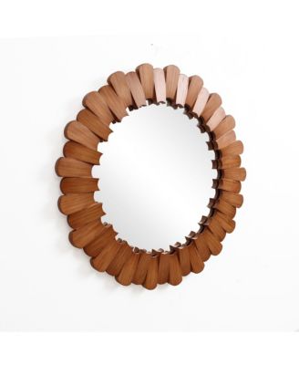 Pine Wood Frame 35-Inch Round Wall Mirror