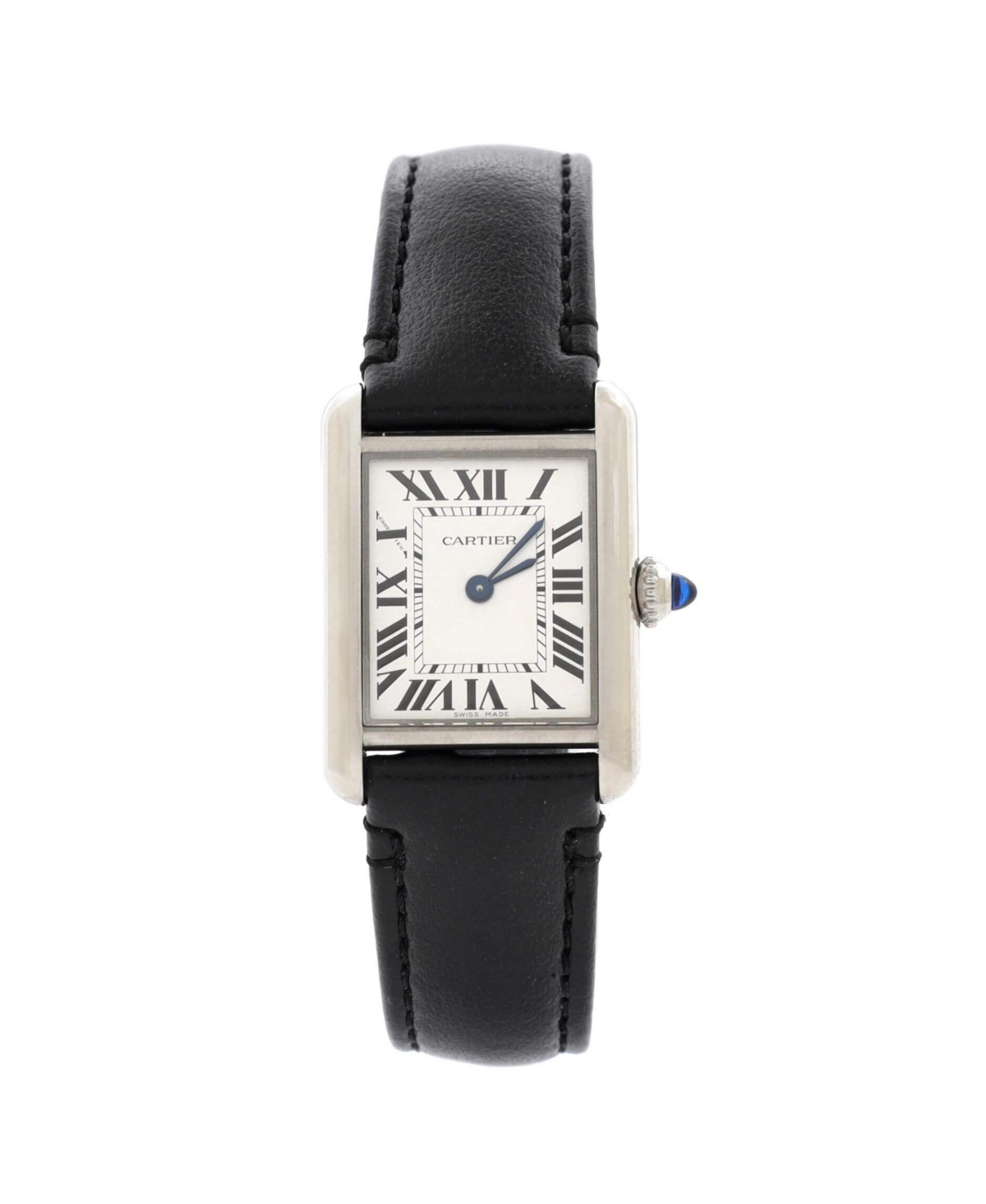 Must de Cartier SolarBeat Tank Quartz Watch in Stainless Steel and Leather 22mm - Black