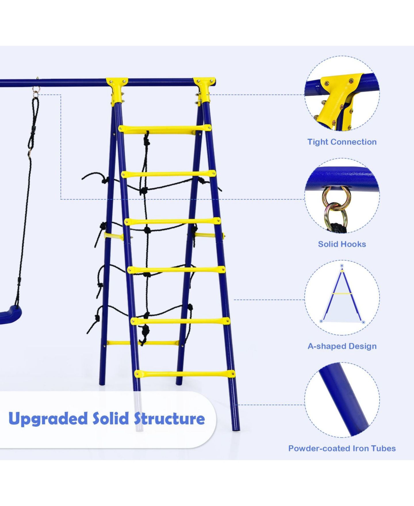 Детские игрушки Mecale 5-in-1 Metal Swing Set with Adjustable Swings, Basketball Hoop & Climbing Ladder, Ages 4+, цвет: Синий — фото 5