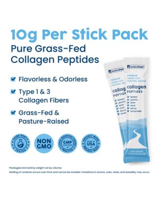 Collagen Peptides Protein Stick Packs - Hydrolyzed Type 1 & 3 Collagen Powder for Skin, Hair, Nails - 30 Servings
