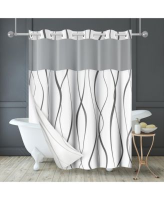  Hookless Shower Curtain Abstract Curve Lines Shower Curtain with Sheer Panel, Snap-In Liner, and Grommets, 72x75