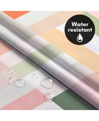 72x75 Hookless Shower Curtain - Abstract Pink Green Orange Shower Curtain with Sheer Panel, Snap-In Liner, and Grommets - 100% Polyester