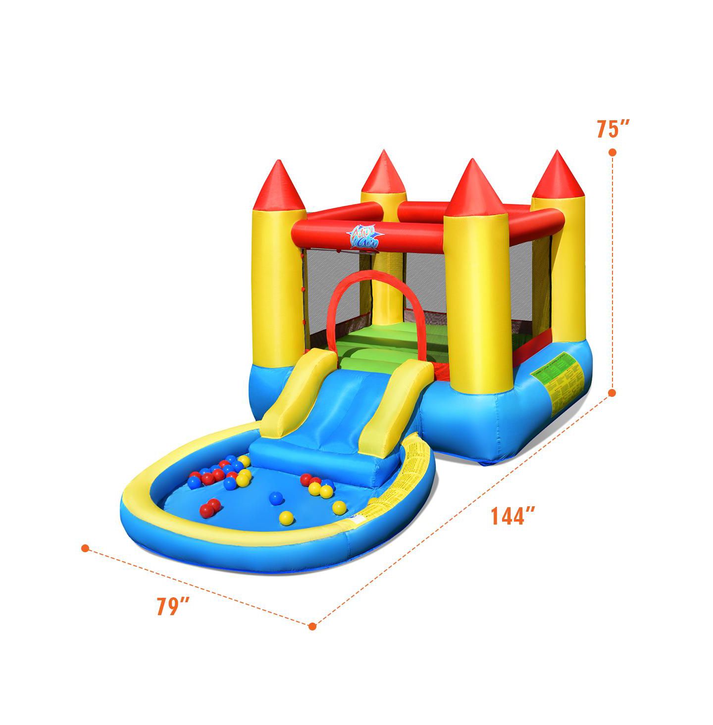 Детские игрушки Mecale Kids Inflatable Bounce House Castle with Balls Pool and Bag, цвет: Синий — фото 8