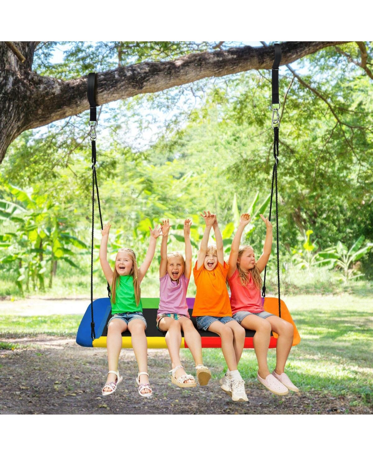 60 Inches Platform Tree Swing Outdoor with 2 Hanging Straps