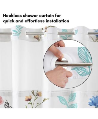 Hookless Floral Shower Curtain with Sheer Panel, Snap-In Liner & Grommets, 72" x 75"
