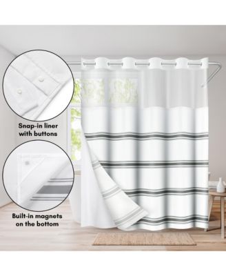 Hookless Shower Curtain Abstract Lines Shower Curtain with Sheer Panel, Snap-In Liner, and Grommets, 72x75