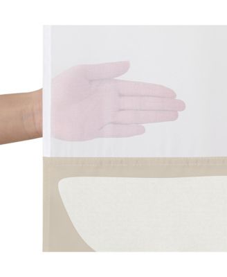 72x75 Hookless Shower Curtain - Abstract Khaki Cream Shower Curtain with Sheer Panel, Snap-In Liner, and Grommets - 100% Polyester