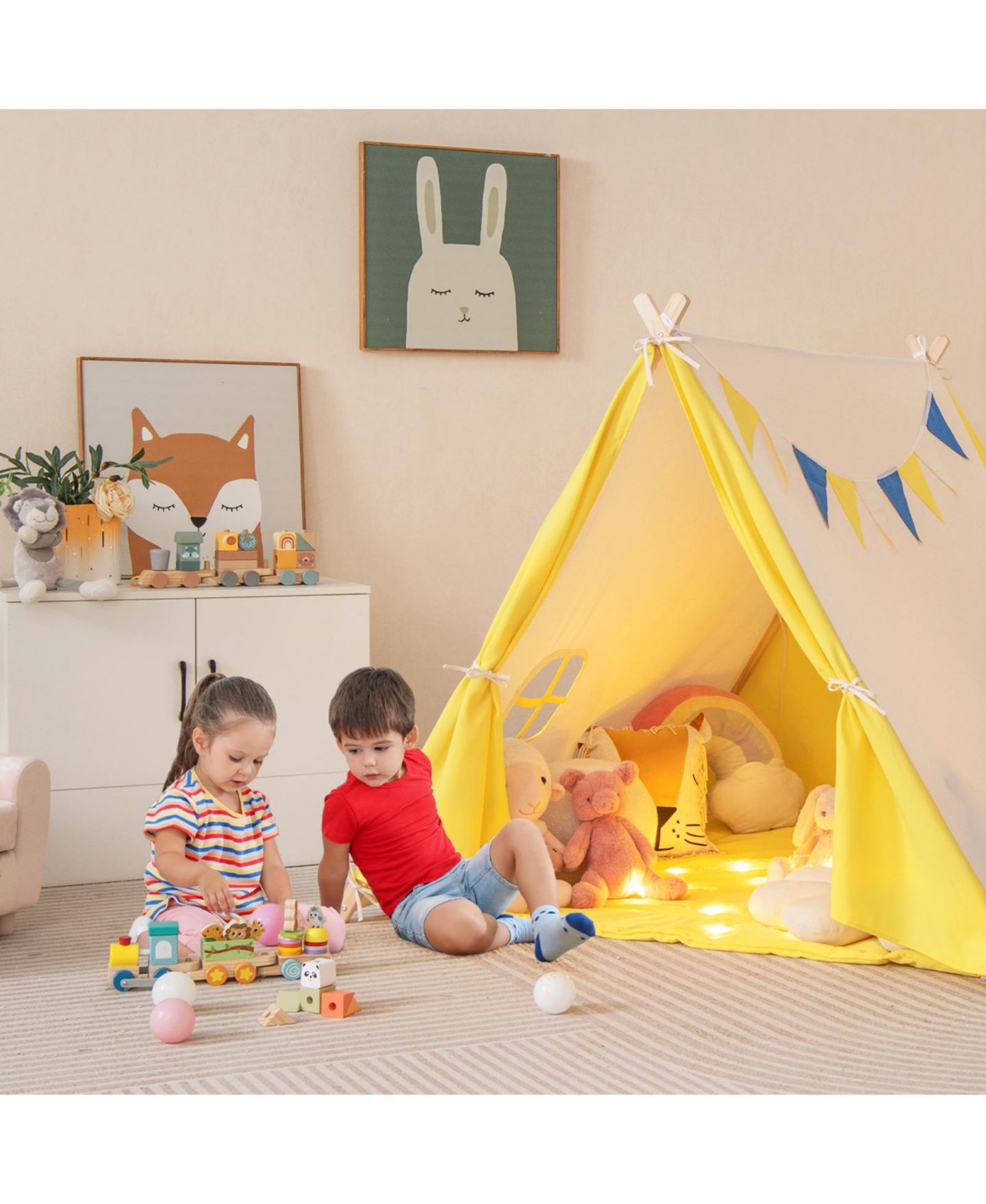 Детская игрушка Mecale Solid Wood Frame Kids' Play Tent, Ages 3+, цвет: Белый — фото 2