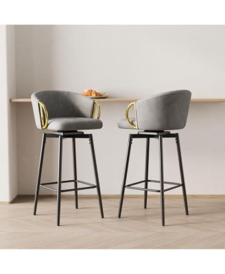 Set of Two 30-Inch Swivel Bar Stools with Upholstered Seats, Metal Legs, Modern Bar Chairs for Kitchen-The Pop Home