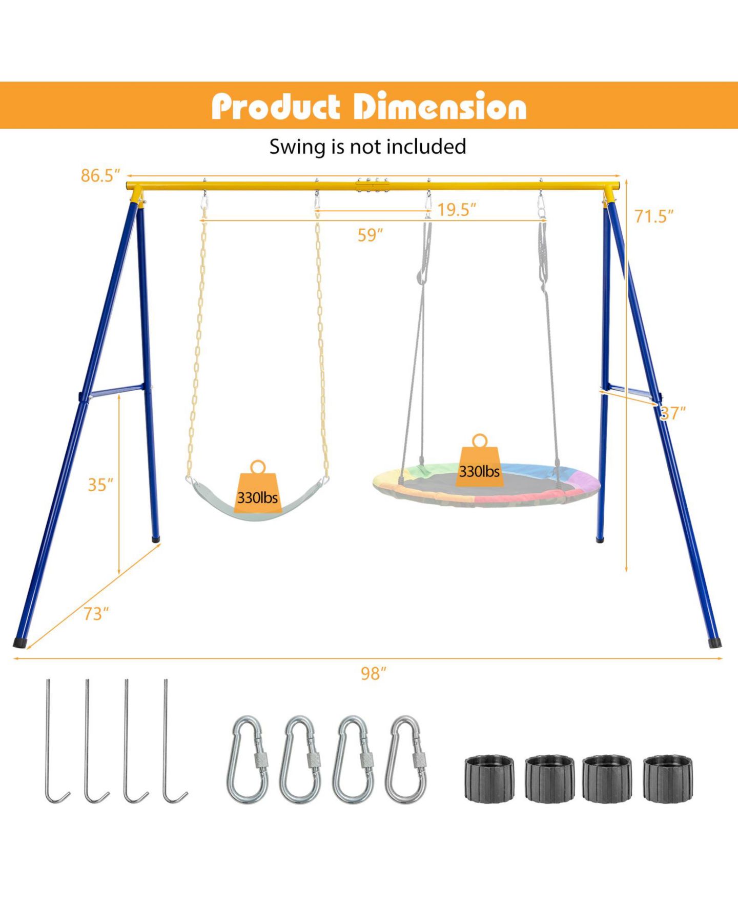 Детская игрушка Mecale 660 LBS Extra-Large A-Shaped Swing Stand with Anti-Slip Footpads, цвет: Синий — фото 2