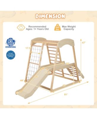 6-in-1 Indoor Jungle Gym Kids Wooden Playground with Monkey Bars