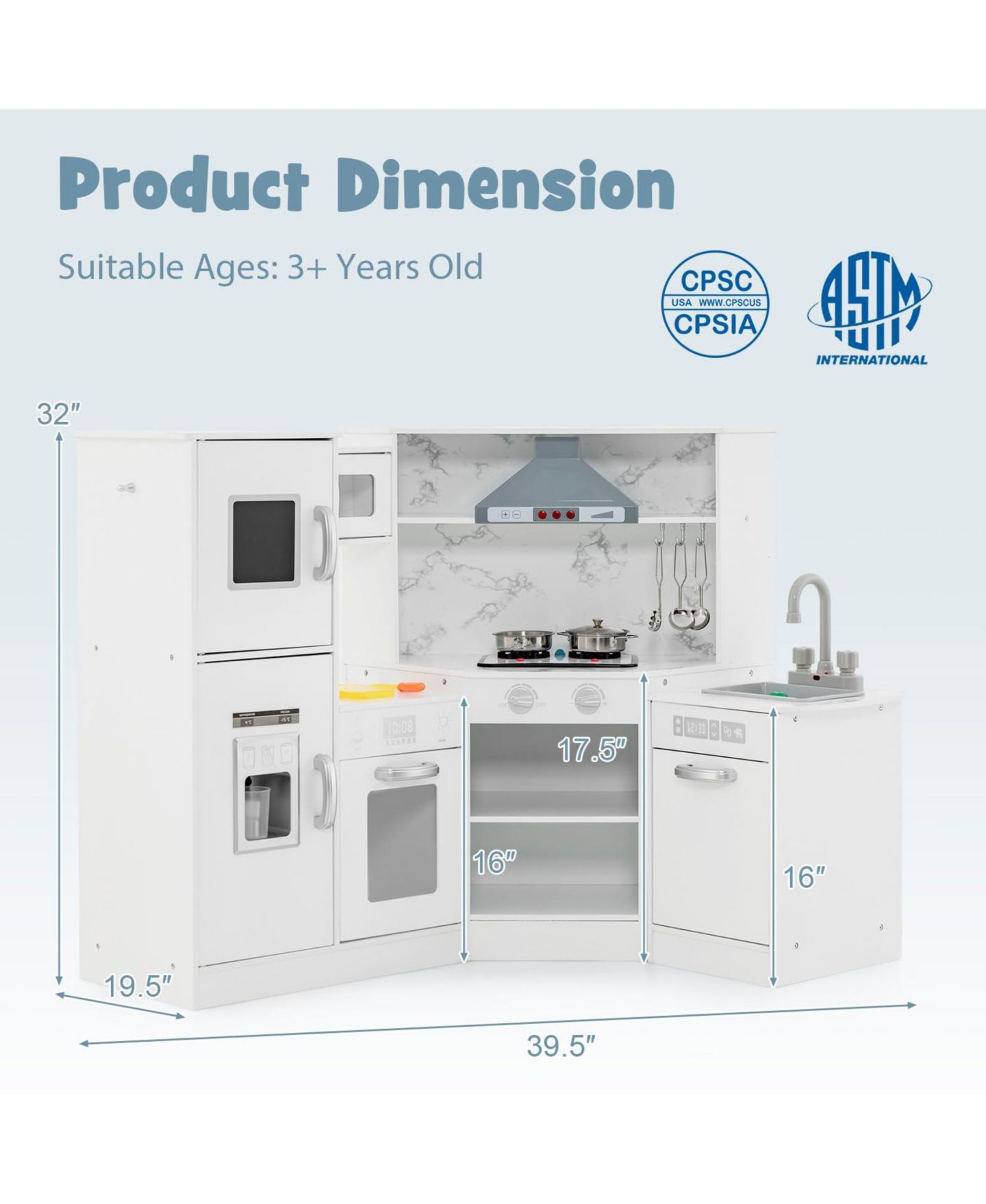 Детский игровой набор Mecale Interactive Washing Basin Sound-and-Light Kitchen Playset, Ages 3+, цвет: Белый — фото 3