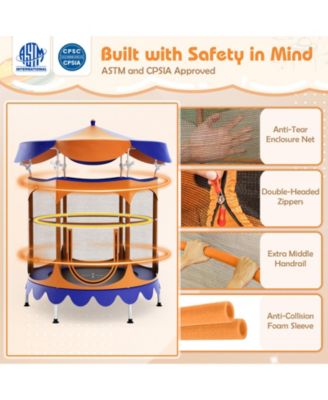 64 Inch Kids Trampoline with Detachable Canopy and Safety Enclosure Net