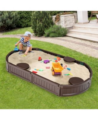 6 Feet Kids Oval Sandbox with Built-in Corner Seat and Bottom Liner