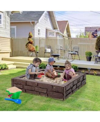 2-In-1 HDPE Kids Sandbox with Cover and Bottom Liner