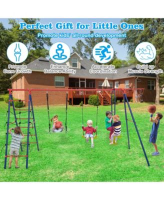 550 LBS 6-in-1 Patio Kids Swing Set with Climbing Net and Ladder