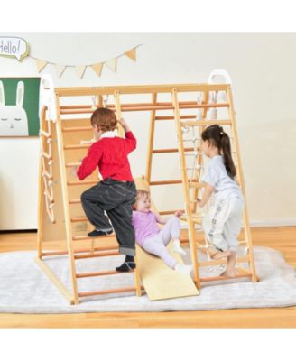 8-in-1 Wooden Jungle Gym Playset with Slide and Monkey Bars