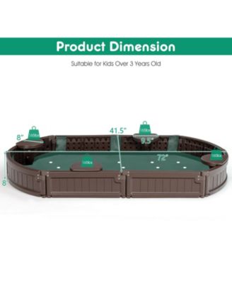 6 Feet Kids Oval Sandbox with Built-in Corner Seat and Bottom Liner