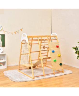 8-in-1 Wooden Jungle Gym Playset with Slide and Monkey Bars