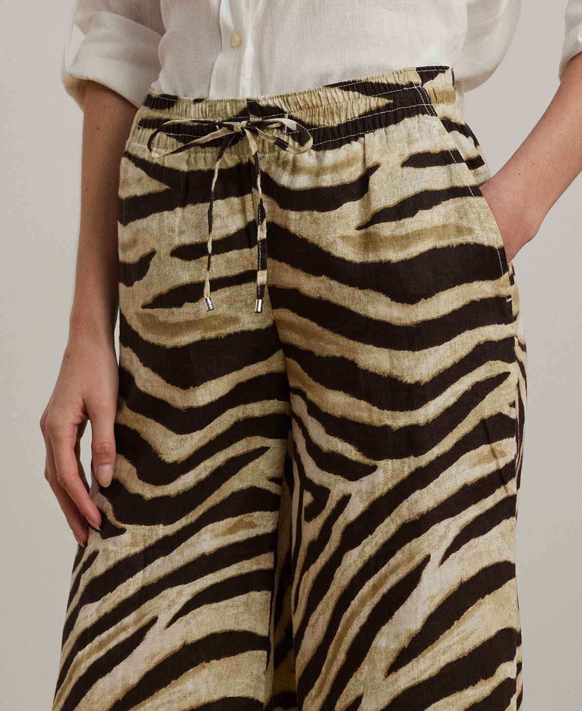 Lauren Ralph Petite Zebra-Print Linen Wide-Leg Pants