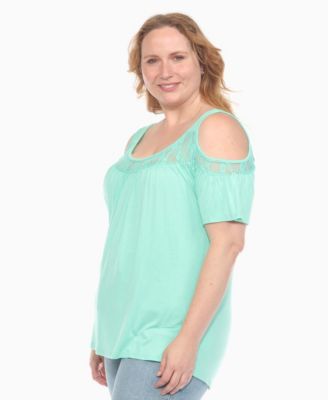 Plus Size Cold Shoulder Lace Trim Knit Top
