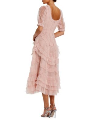 Women's Short Sleeve Mesh Mirco Ruffle Midi Dress