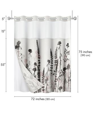 Hookless Floral Shower Curtain with Sheer Panel, Snap-In Liner & Grommets, 72" x 75"