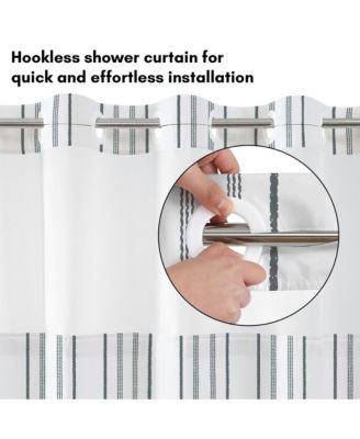 72x75 Hookless Shower Curtain - Abstract Grey Lines Shower Curtain with Sheer Panel, Snap-In Liner, and Grommets - 100% Polyester